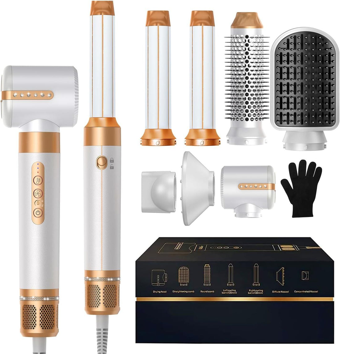 7 in 1 Hair Dryer Brush, Powerful Blow Dryer Brush with Auto- Wrap Curler, Detachable Fast Drying, Volumizing, Curling, Straightening, Ionic Hair Dryer with Diffuser, Hair Styling Tools Storage Case