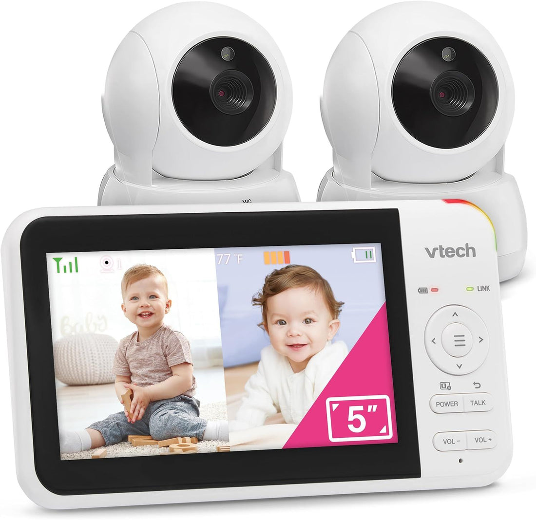 VTech VM924-2 Pan & Tilt Video Baby Monitor with 2 Cameras, 5\ LCD Screen, Up to 17 Hrs Video Battery Life(2600 mAh), 1.33x Zoom, Night Vision, Best-in-Class 1000ft Range, Soothing Sounds, 2-Way Talk