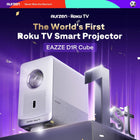 Aurzen Roku TV Smart Projector with Wifi and Bluetooth, D1R Cube Roku Streaming Experience Built-in, Sealed Optical Engine, 1080P FHD, DoIby Audio,Portable Mini Projector for Soccer Game/Outdoor Movie