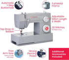 SINGER® 6380 Heavy Duty Sewing Machine with Extension Table, Accessory Kit | 32 stitches deliver 110 applications, 50% more power for thick fabrics, high speed, metal frame, 1-step buttonhole, LED Light