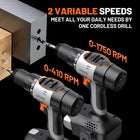 Litheli 20V Cordless Drill Driver, Electric Power Drill with 2 Variable Speed Settings, 1/2 Inch Keyless Chuck, 21+1 Clutch Settings with Maximum Torque of 443 in-lbs