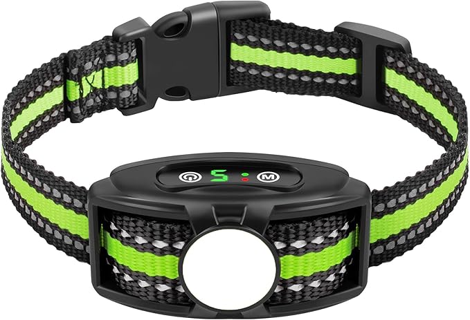 Small Dog Bark Collar 5-15lbs, No Shock, Rechargeable, Waterproof, Adjustable Sensitivity & Intensity, Black/Lime Green