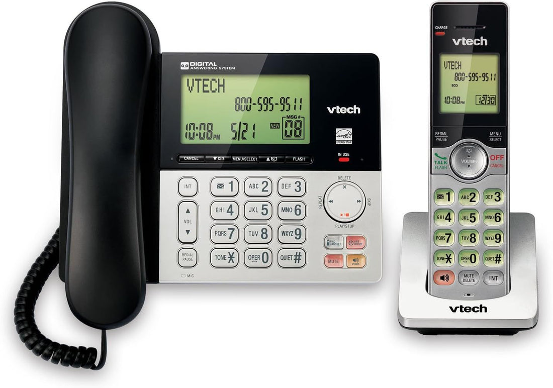 VTech CS6949 DECT 6.0 Corded/Cordless Telephone System, Black/Silver