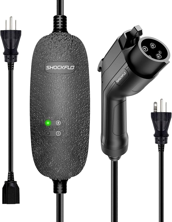 Shockflo G Mini Level 1-2 EV Charger,16 Amp 110-240V 21ft Portable Electric Vehicle Charger,NEMA 6-20 Plug with NEMA 5-15 Adapter for J1772 Electric Cars