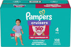 Pampers Diapers - Cruisers 360° - Size 4, up to 100% Leakproof Fit, Designed for Active Babies, Pull On Diaper, EZ Off Tabs Designed for Easy Changes, 1 Pack (Count of 108)
