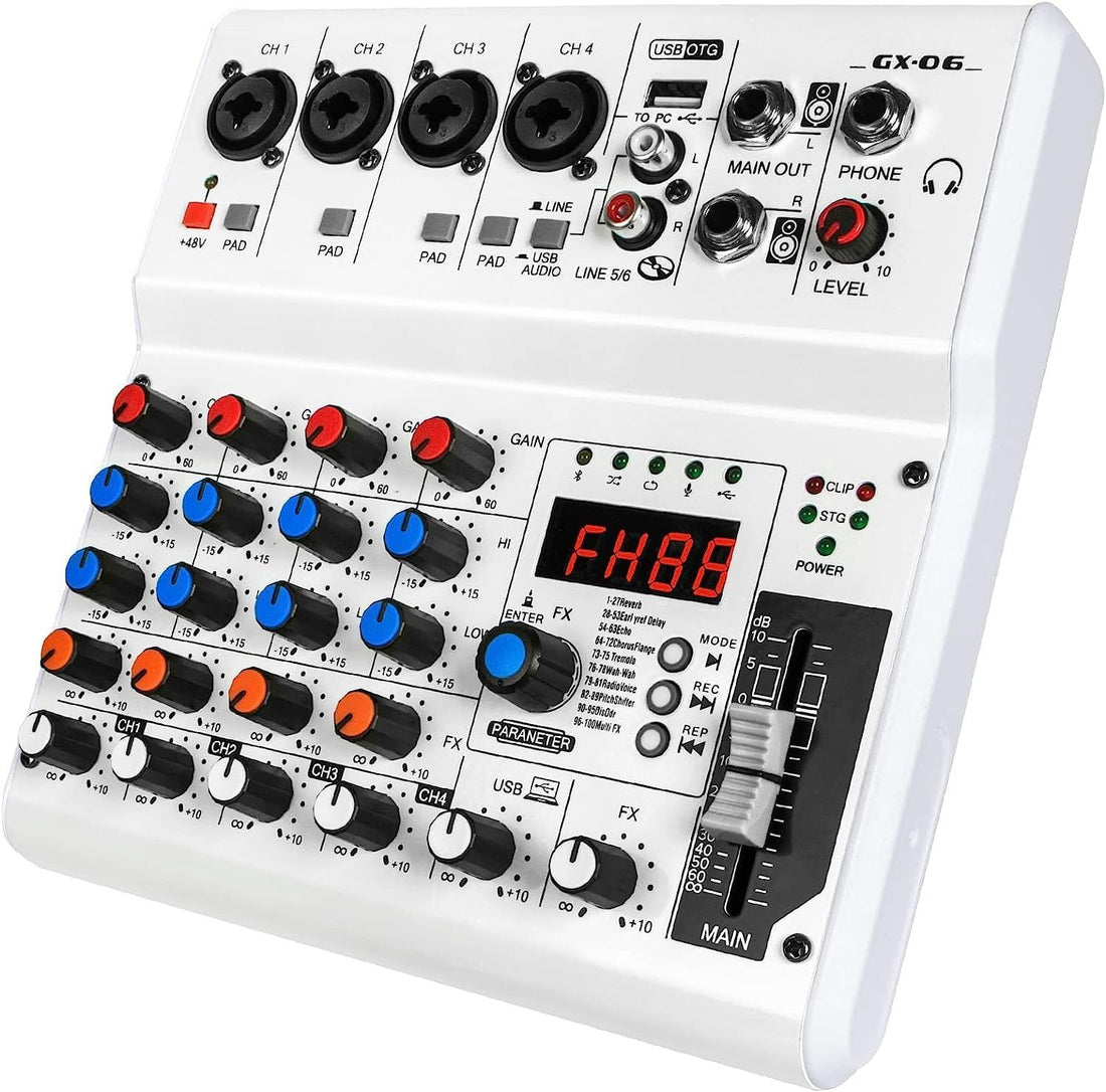 6 Channel Audio Mixer,Kmise Audio Mixer with 99 Sound Effects for PC Portable Sound Mixing Console with Bluetooth USB Recording Input for Live Streaming Podcasting DJ Show