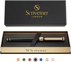 Scriveiner Black Lacquer Rollerball Pen - Stunning Luxury Pen, Real Gold Plating, Schmidt Ink Refill, Best Roller Ball Pen Gift Set for Men & Women, Professional, Executive Office, Nice Pens