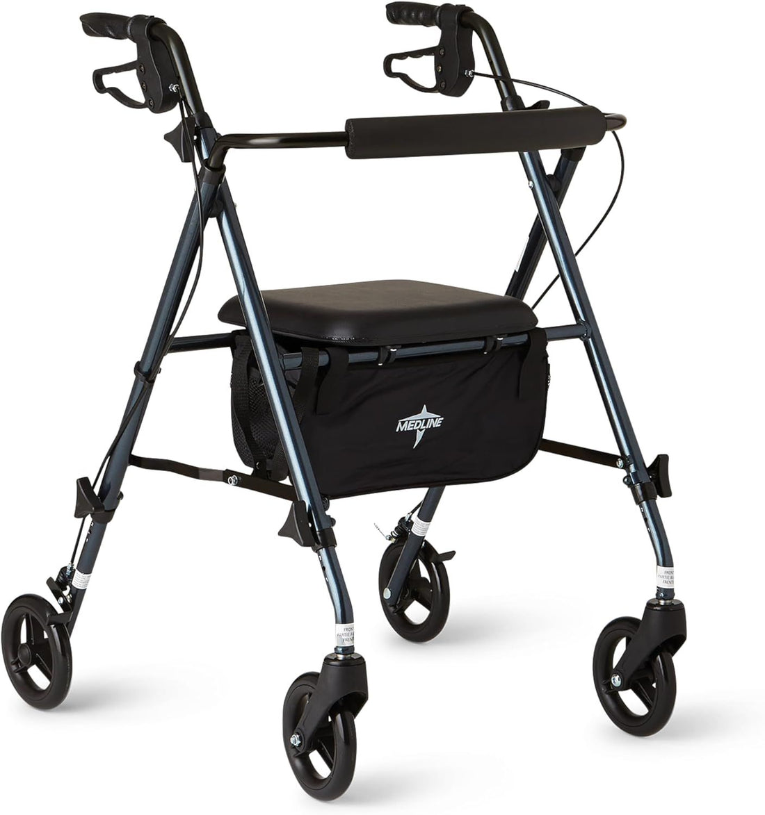 Medline Superlight Folding Aluminum Mobility Rollator Walker; Smoky Blue; 250 lb. Weight Capacity; 6 Wheels; Adjustable Arms and Seat; Foldable Rolling Walker for Seniors