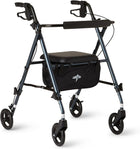 Medline Superlight Folding Aluminum Mobility Rollator Walker; Smoky Blue; 250 lb. Weight Capacity; 6 Wheels; Adjustable Arms and Seat; Foldable Rolling Walker for Seniors