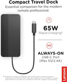 Lenovo USB-C Travel Dock - 7 Ports, Integrated Cable, Universal Compatibility, Dual 4K Displays - Black