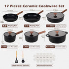JEETEE Ceramic Cookware Sets 17 pcs, Healthy Pots and Pans Set Non Stick, Induction Kitchen Cooking Set with Removable Handles, Stackable Pots Pans, Oven Safe, PFOA/PFOS Free, Black