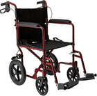 Medline Lightweight Transport Wheelchair with Handbrakes, Folding Transport Chair for Adults has 12 inch Wheels, Red