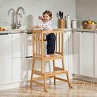 COSYLAND Baby and Toddler Step Stool Kitchen Nursery Helper Stand with Safety Rail in Natural Bamboo, Strong and Lightweight Toddler Kitchen Stool Helper - Natural
