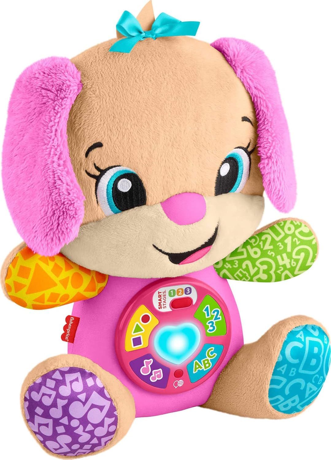 Fisher-Price Laugh & Learn Smart Stages Sis, Multilanguage | English, French, Spanish, Portuguese, Pink Plush Toy, Music & Lights, 5 Activations, Baby & Toddlers Ages 6+ Months