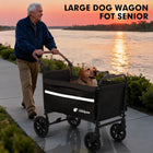 Foldable Dog Wagon with Ramp, Medium & Large Dogs, Black | 200 lb capacity, All-terrain wheels, One-step brake, Adjustable handle, Side pockets