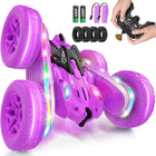Remote Control Car,RC Cars with Sides Light Strip and Headlights,Double Sided 360 Flips Rotating RC Stunt Car,2.4Ghz All Terrain Toys for Ages 4-6 Kids Toy for Boy Girl Birthday Gift(Purple)