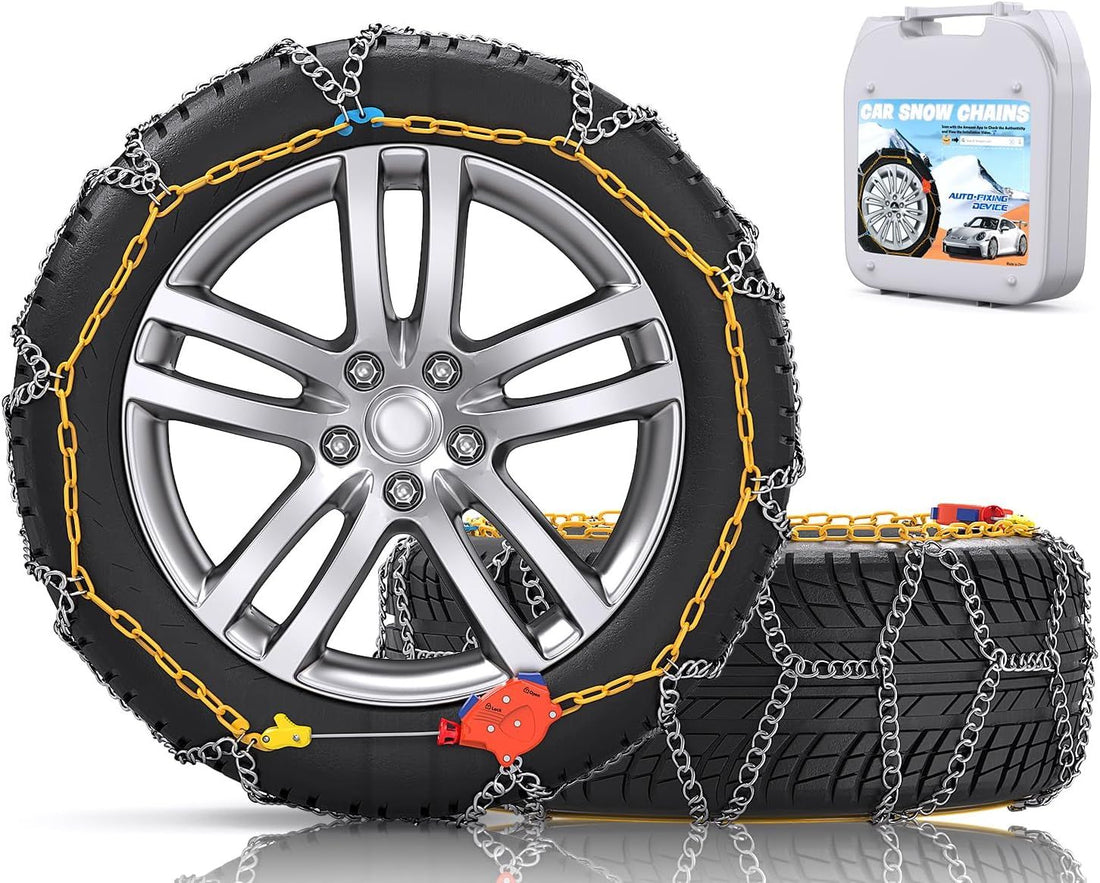 Snow-Chains Auto Fixing 1 Min Quick Fit Easy Installation Tire-Chains, Portable Reusable Universal Emergency Tire Traction Chain for Passenger Car, Pickup Trucks and SUV - Set of 2 (HN-140)