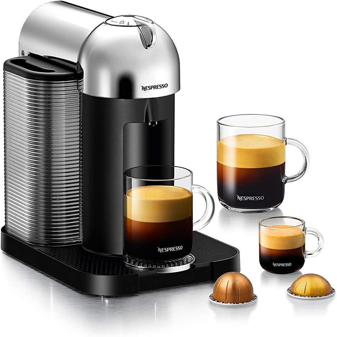 Nespresso Vertuo Single Serve Coffee and Espresso Machine by Breville, Chrome