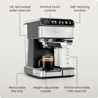 Chefman CaféMaster Pro Espresso Machine, Brew Single or Double Shots, Coffee Maker with Built-In Milk Frother for Cappuccino & Latte, XL 1.8 Liter Removable Water Reservoir - Stainless Steel
