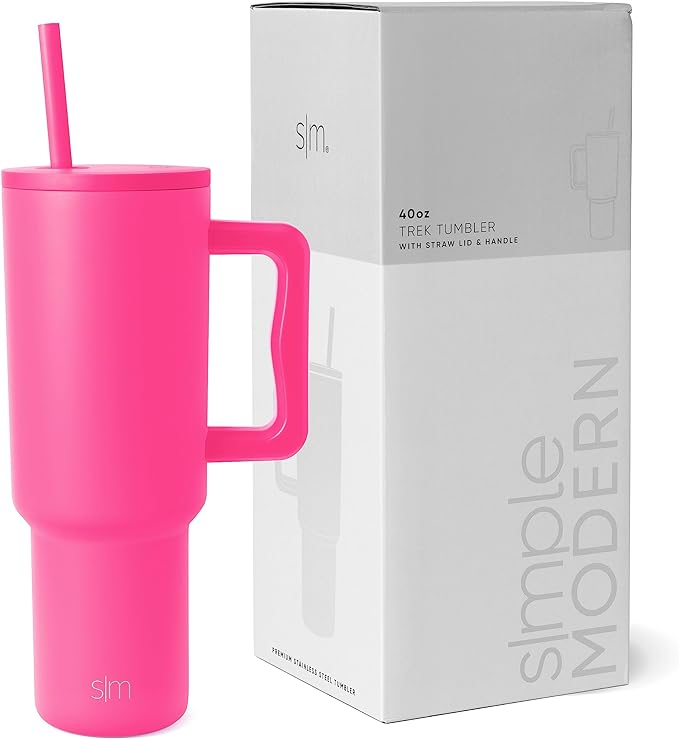 Simple Modern 40 oz Trek Tumbler with Handle and Straw | Insulated Stainless Steel Water Bottle Iced Coffee Cup Travel Mug | Gifts for Women | 40 oz | Raspberry Vibes