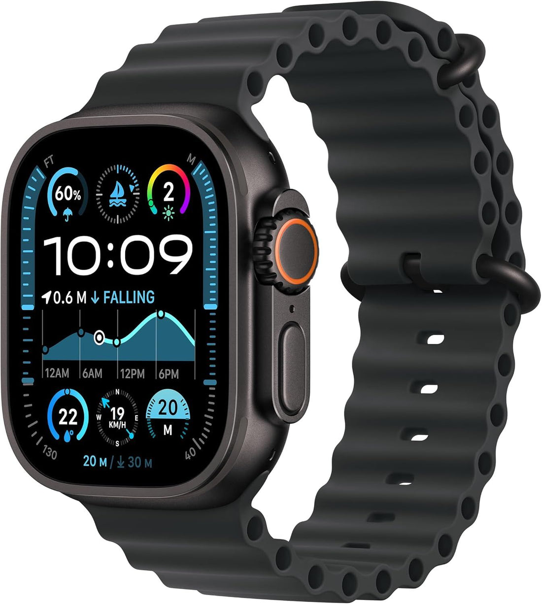 Apple Watch Ultra 2 [GPS + Cellular 49mm] Smartwatch, Sport Watch with Rugged Black Titanium Case with Black Ocean Band. Fitness Tracker, Precision GPS, Action Button, Extra-Long Battery Life Watch