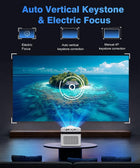 Short Throw Projector with 4k Support, Built-in Apps, Smart Projector with Wifi and Bluetooth , Electric Focus, 2 x 8W Stereo Speakers for Bedroom and Outdoor Use HY450NTV