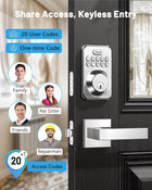 Zowill Keyless Entry Door Lock with 2 Handles, Electronic Keypad Deadbolt, Auto-Locking, Anti-Peeping Password, Digital Smart Code Door Lock, Front Door Handle Sets, Satin Nickel