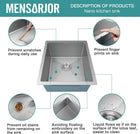 MENSAJOR RV Kitchen Sink, 15 x 17 Inch Undermount Kitchen Sink, Stainless Steel Drop in Sink for RV Tiny Home Small Space, Single Bowl Sinks with Basket Strainer