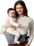 Momcozy CPC-Certified Baby Hip Carrier - Adjustable Waistband with Original 3D Belly Protector & Ergonomic EVA Massage Board, Various Pockets for Newborns to Toddlers up to 45lbs (Grey, Large)
