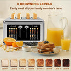 4 Slice Toaster Touch Screen, Stainless Steel Toasters Digital Timer, Dual Control Panel Toasters, 8 Shade Settings 6 Bread Types for Bagel, Cancel, Defrost 1650W Stainless Steel