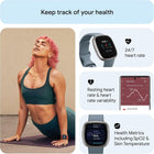 Google Fitbit Versa 4 - Fitness Smartwatch - Waterfall Blue / Platinum | Fitness Smartwatch with Daily Readiness, GPS, 24/7 Heart Rate, 40+ Exercise Modes, Sleep Tracking and More, One Size