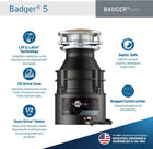 InSinkErator Badger 5 Garbage Disposal with Power Cord, Standard Series 1/2 HP Continuous Feed Food Waste Disposer, Badger 5 W/C, No Size, Black/Gray
