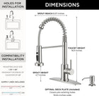 FORIOUS Kitchen Faucet, Stainless Steel Spring Sink Faucets with Dual Mode Setting Sprayer, High Arc Single Handle Classic Laundry Faucets 1 or 3 Hole for Farmhouse, Camper,Bar, Brushed Nickel