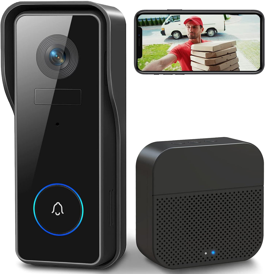 XTU 2K FHD Smart Video Doorbell with Wireless Chime, Battery Operated, Voice Changer, Voice Message, PIR Motion Detection, Night Vision, 2-Way Audio, Support SD Card & Cloud Storage