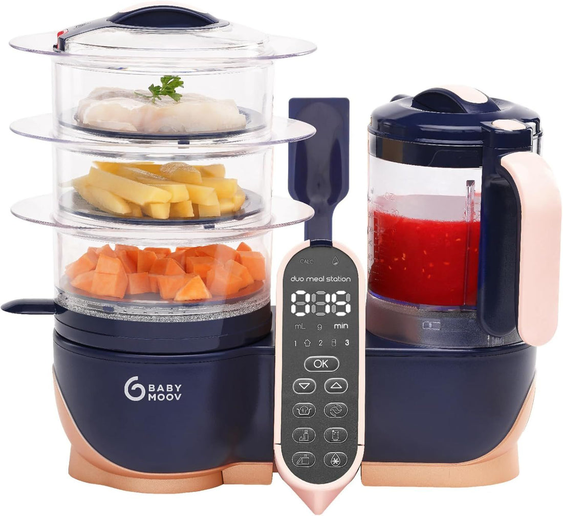 Babymoov Duo Meal Station XL Baby Food Maker, 6-in-1 Food Processor & Steamer with Multi-Speed Blender, Warmer, Defroster & Sterilizer, (Nutritionist Approved), Pink