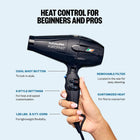 BaByliss Pro BABNT6610 Portofino 6600, 2000-Watt Nano Titanium Ionic Hair Dryer, Black | 2000W Italian AC Motor for Thick and Long Hair, Black, BPOR1