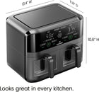 CHEFMAN 6 Quart Dual Basket Air Fryer Oven with Easy View Windows, Sync Finish, Hi-Fry, Auto Shutoff, 2 Independent 3Qt Nonstick Dishwasher Safe Frying Baskets, Digital Double Air Fryer - Black