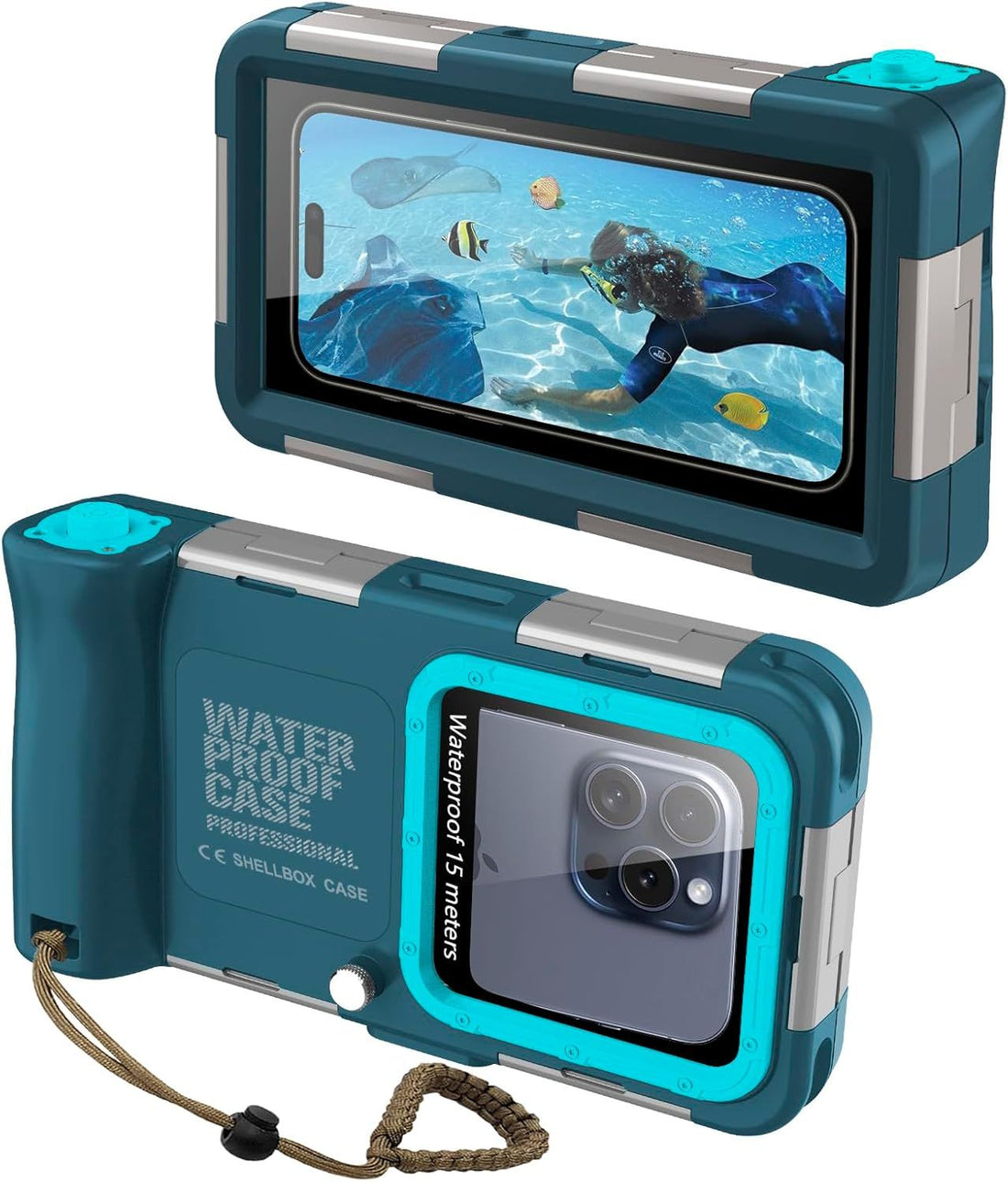 Upgrade Underwater Snorkeling Diving Phone Case for iPhone 17/16/15/14/13/12 Pro Max/Plus/Pro(Volume Button on The Left),[50FT/15M],Teal