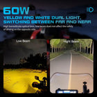Kewig Motorcycle Auxiliary LED Light Kit Driving Spotlights | White/Amber Fog Light with Mount Brackets Wire Harness 60W Offroad Work Lights Compatible with Motorcycle J-eep Car Truck