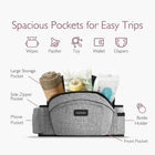Momcozy CPC-Certified Baby Hip Carrier - Adjustable Waistband with Original 3D Belly Protector & Ergonomic EVA Massage Board, Various Pockets for Newborns to Toddlers up to 45lbs (Grey, Large)