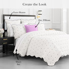 kate spade new york Scalloped Edge 3-Piece King Quilt Bedding Set, 100% Cotton Reversible Cover, All Season Warmth Bedding, Machine Washable, Marshmallow