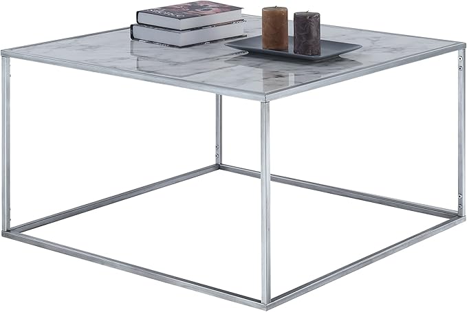 Convenience Concepts 413482S Gold Coast Faux Marble Coffee Table, Faux Marble/Silver