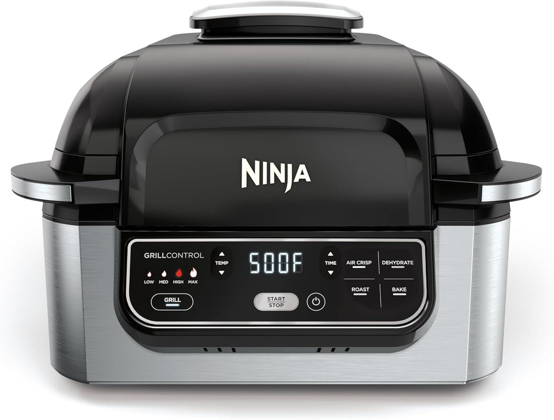 Ninja Foodi 5-in-1 4-qt. Air Fryer, Roast, Bake, Dehydrate Indoor Electric Grill (AG301), 10 x 10, Black and Silver