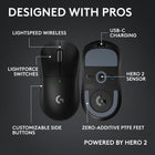 Logitech Pro X Superlight 2c Wireless Gaming Mouse 51g Compact - Black | 51g compact mini size, symmetrical shape, \u003C8 kHz polling, 44K DPI, PowerPlay charging, USB-C, 5 programmable buttons, PC/Mac