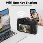 Ultra High Definition Screen, 6K Video Recording Autofocus Camera 64MP CMOS Sensor, 16X Digital Zoom, 3.0 Inch Flip Screen, WiFi Transfer (Black)