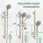 SR Sun Rise 12 Inch Shower System with Shower Slide Bar,Brushed Nickel | High Pressure Shower Head,6-Spray Settings,16\Adjustable Shower Slide Bar,Soild Brass,Wall Mount,Included Valve and Trim Kit