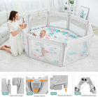 Doradotey Baby Playpen, Foldable & Adjustable Play Yard for Babies and Toddlers, 71\x59\ Large Play Pen with Zipper Gates, Activity Play Fence, Breathable Mesh Anti-Fall Playpen(Grey)