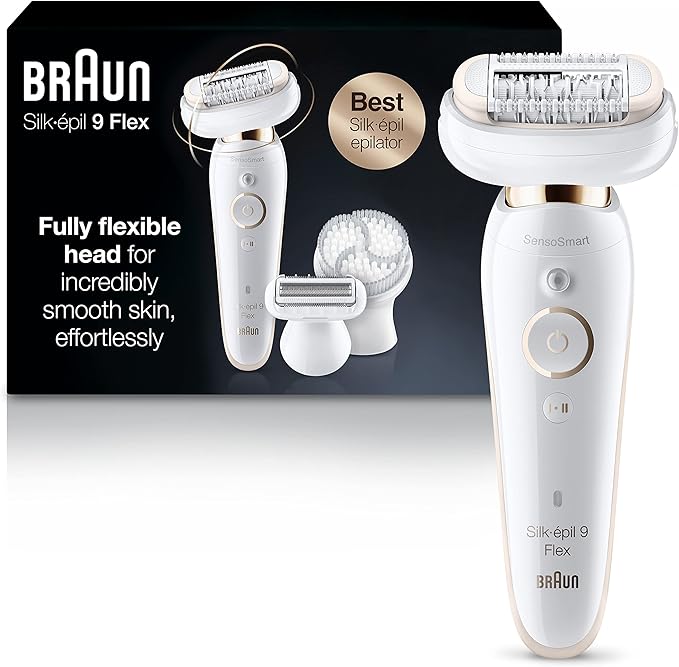 Braun Epilator Silk-‚àö¬©pil 9 9-030 with Flexible Head, Facial Hair Removal for Women and Men, Shaver & Trimmer, Cordless, Rechargeable, Wet & Dry, Beauty Kit with Body Massage Pad