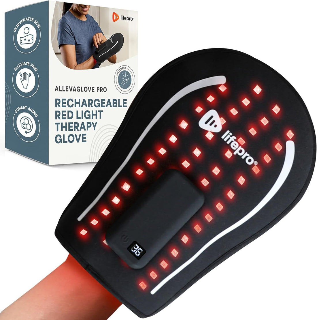 LifePro Allevaglove Red Light Therapy Device-Infrared Light Therapy Glove for Hands, One-Size-Fits-All, 2 Effective Wavelengths (660 & 850), Cordless & Portable Red-Light Device for Wellness