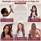 Mythsight StyleVibe 6-in-1 Hair Dryer & Blow Dryer Brush, Air Styler with Travel Bag, L/R Auto Wrap Curls, Fast Drying, Thermal Round Brush, Smooth Blowouts, Frizz-Free Volume, No Heat Damage